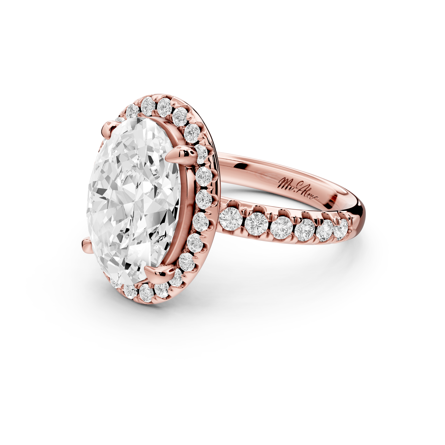 Eveline - 4ct 14k rose gold oval Halo Half Band Pavé Engagement Ring