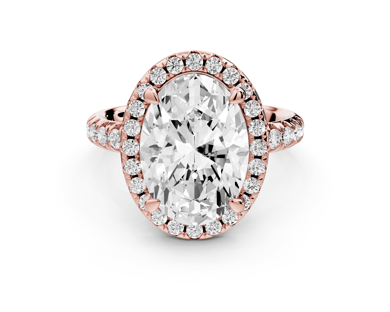 Eveline - 4ct 14k rose gold oval Halo Half Band Pavé Engagement Ring