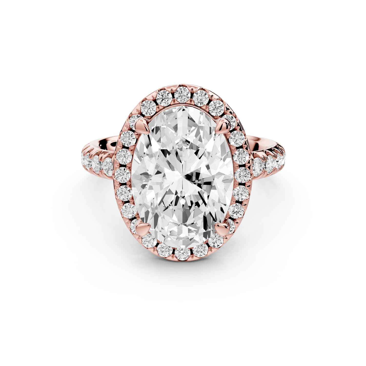 Eveline - 4ct 14k rose gold oval Halo Half Band Pavé Engagement Ring