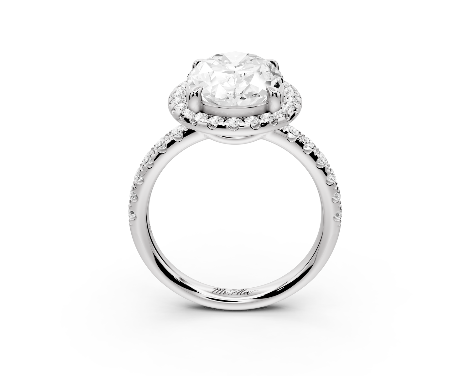 Eveline - 4ct 14k white gold oval Halo Half Band Pavé Engagement Ring