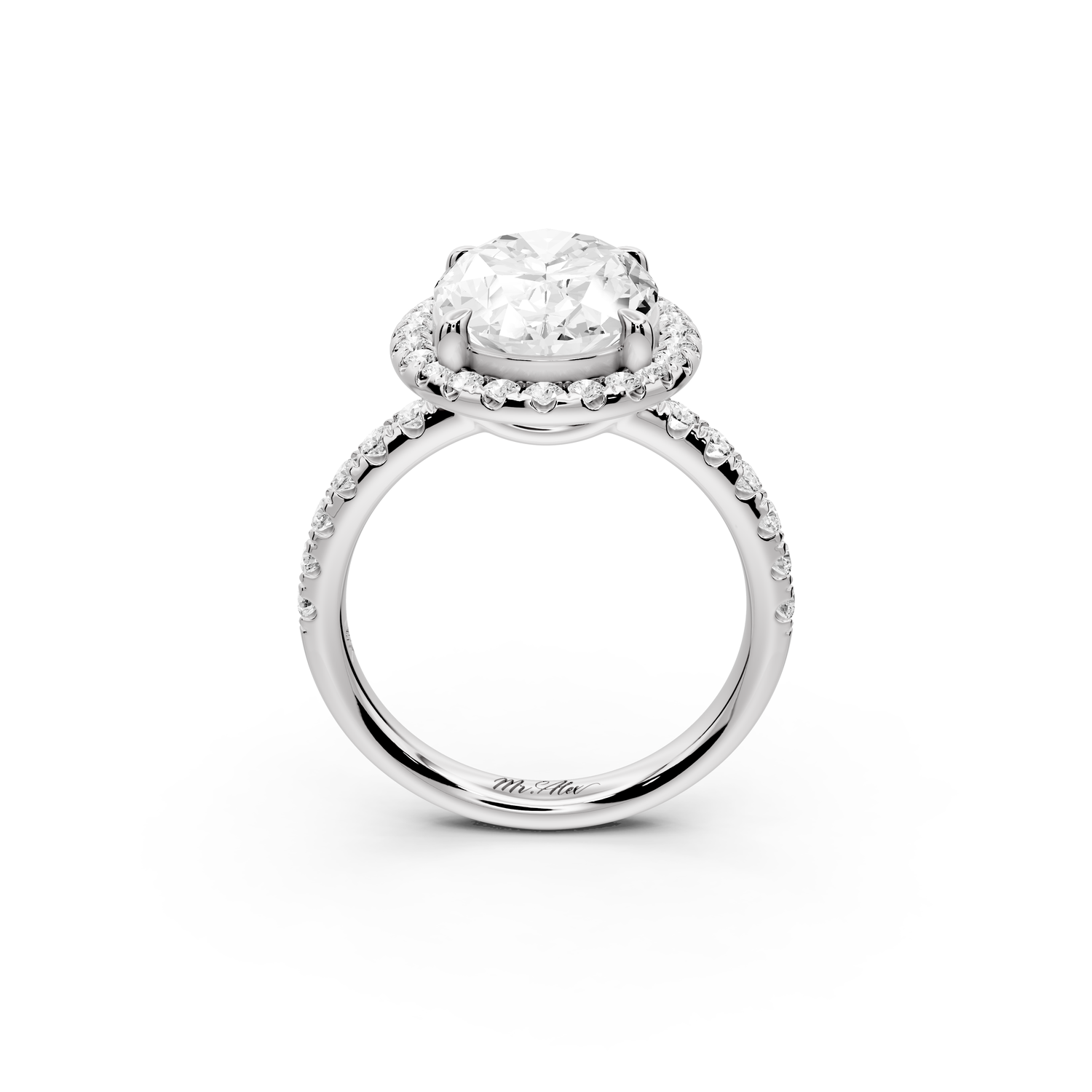 Eveline - 4ct 14k white gold oval Halo Half Band Pavé Engagement Ring