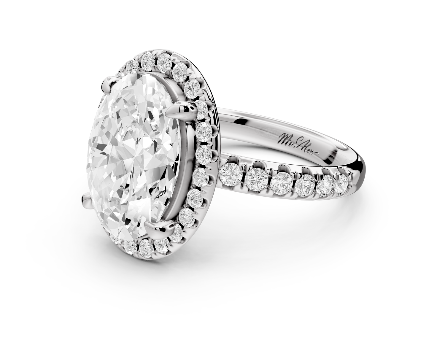 Eveline - 4ct 14k white gold oval Halo Half Band Pavé Engagement Ring