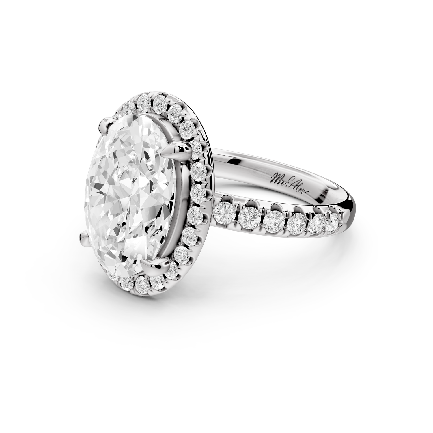 Eveline - 4ct 14k white gold oval Halo Half Band Pavé Engagement Ring