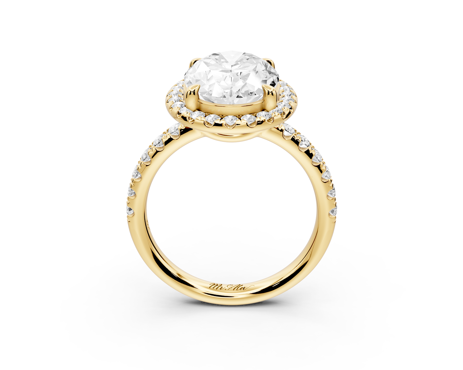Eveline - 4ct 14k yellow gold oval Halo Half Band Pavé Engagement Ring