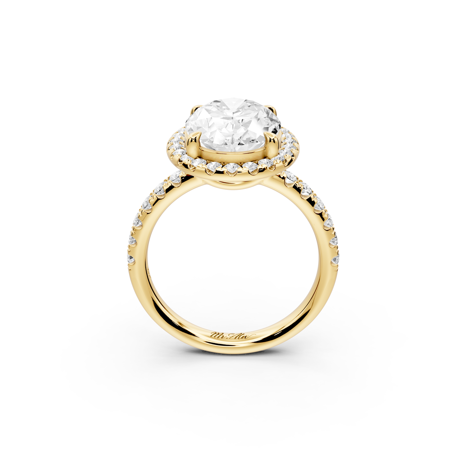 Eveline - 4ct 14k yellow gold oval Halo Half Band Pavé Engagement Ring