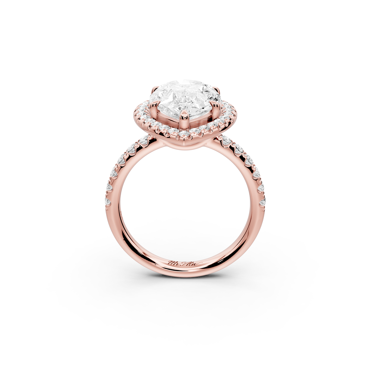Eveline - 4ct 14k rose gold pear Halo Half Band Pavé Engagement Ring