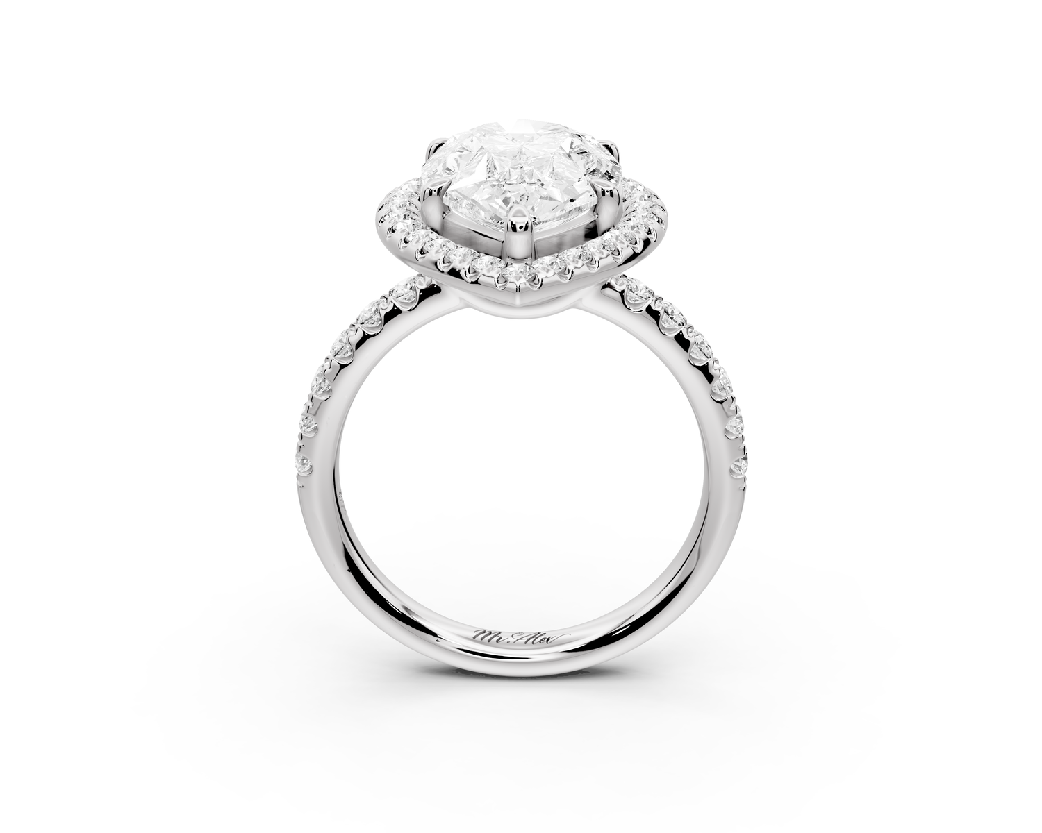 Eveline - 4ct 14k white gold pear Halo Half Band Pavé Engagement Ring