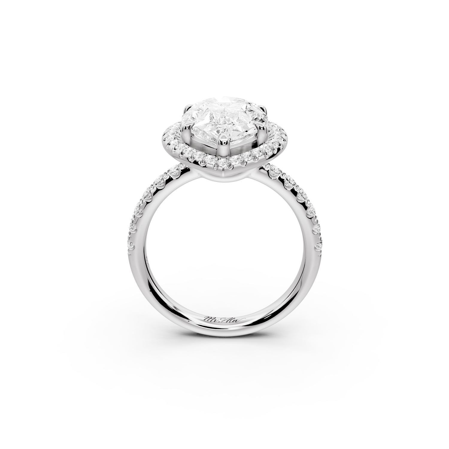 Eveline - 4ct 14k white gold pear Halo Half Band Pavé Engagement Ring