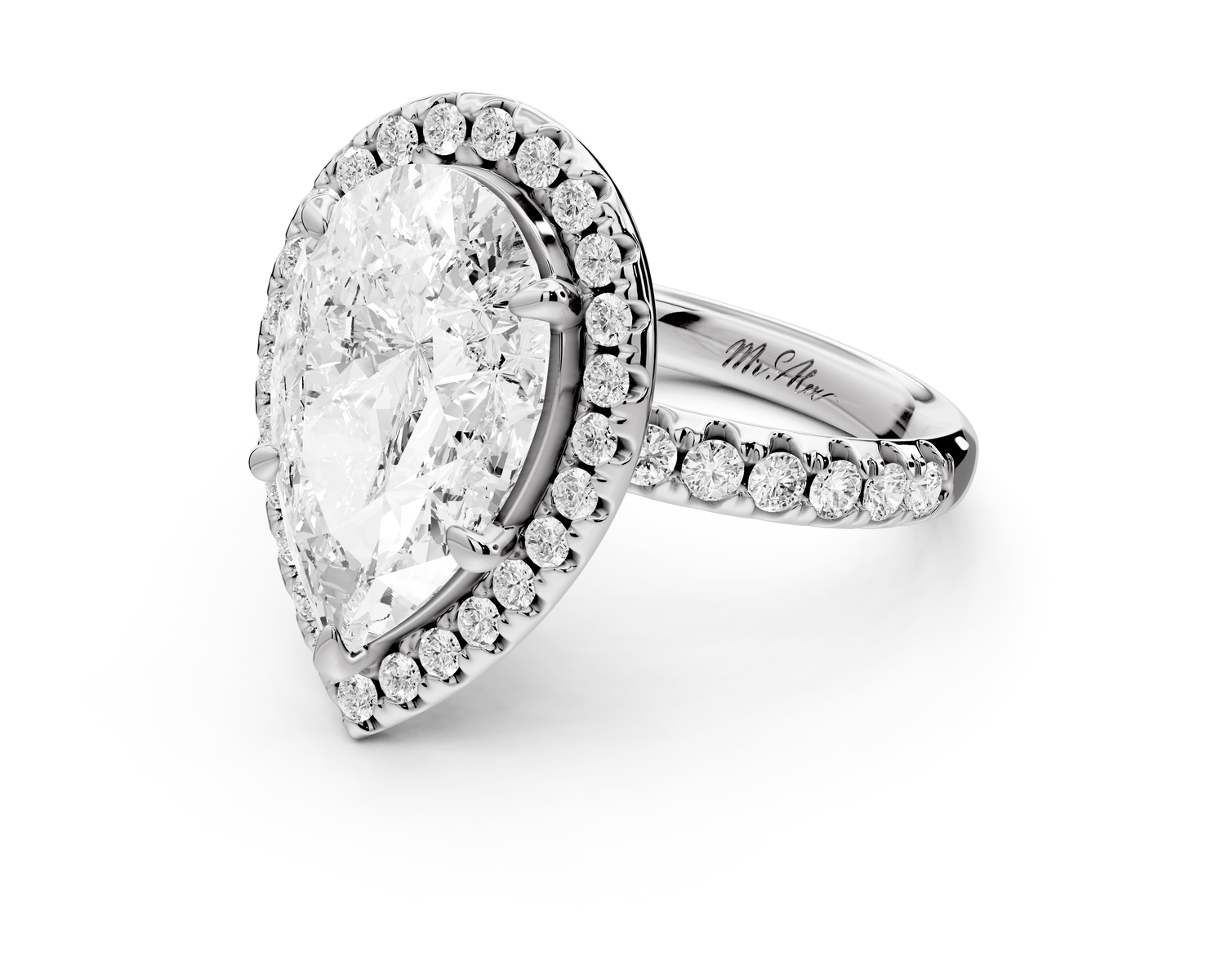 Eveline - 4ct 14k white gold pear Halo Half Band Pavé Engagement Ring