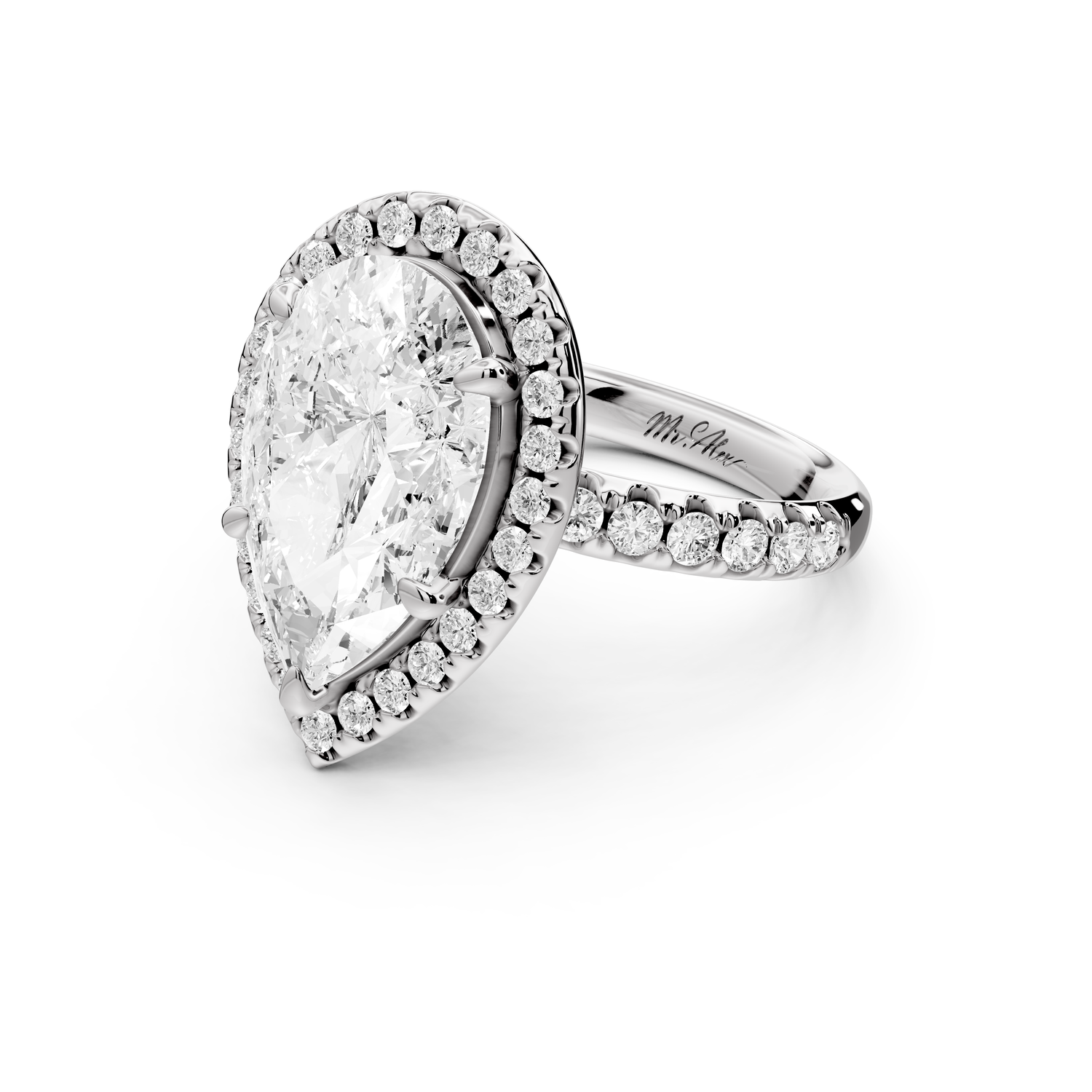 Eveline - 4ct 14k white gold pear Halo Half Band Pavé Engagement Ring