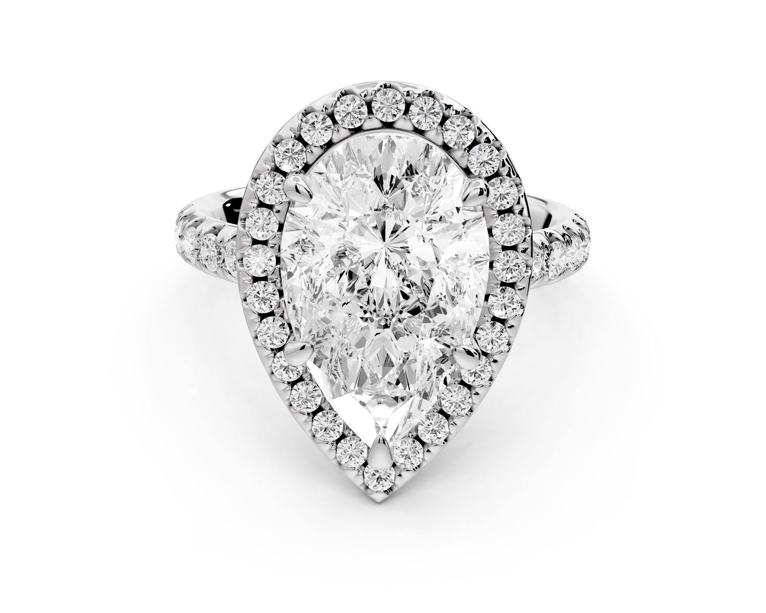 Eveline - 4ct 14k white gold pear Halo Half Band Pavé Engagement Ring