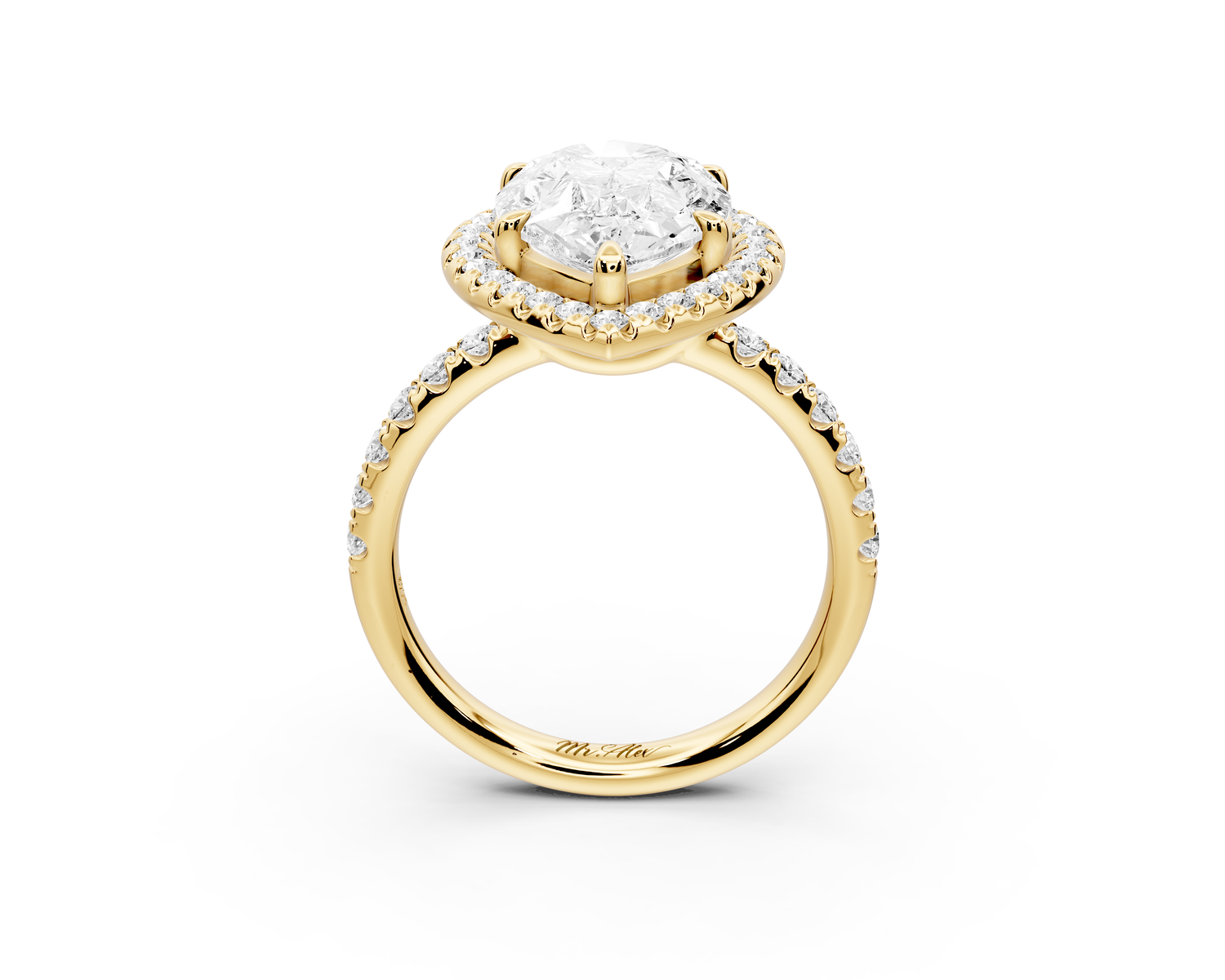 Eveline - 4ct 14k yellow gold pear Halo Half Band Pavé Engagement Ring