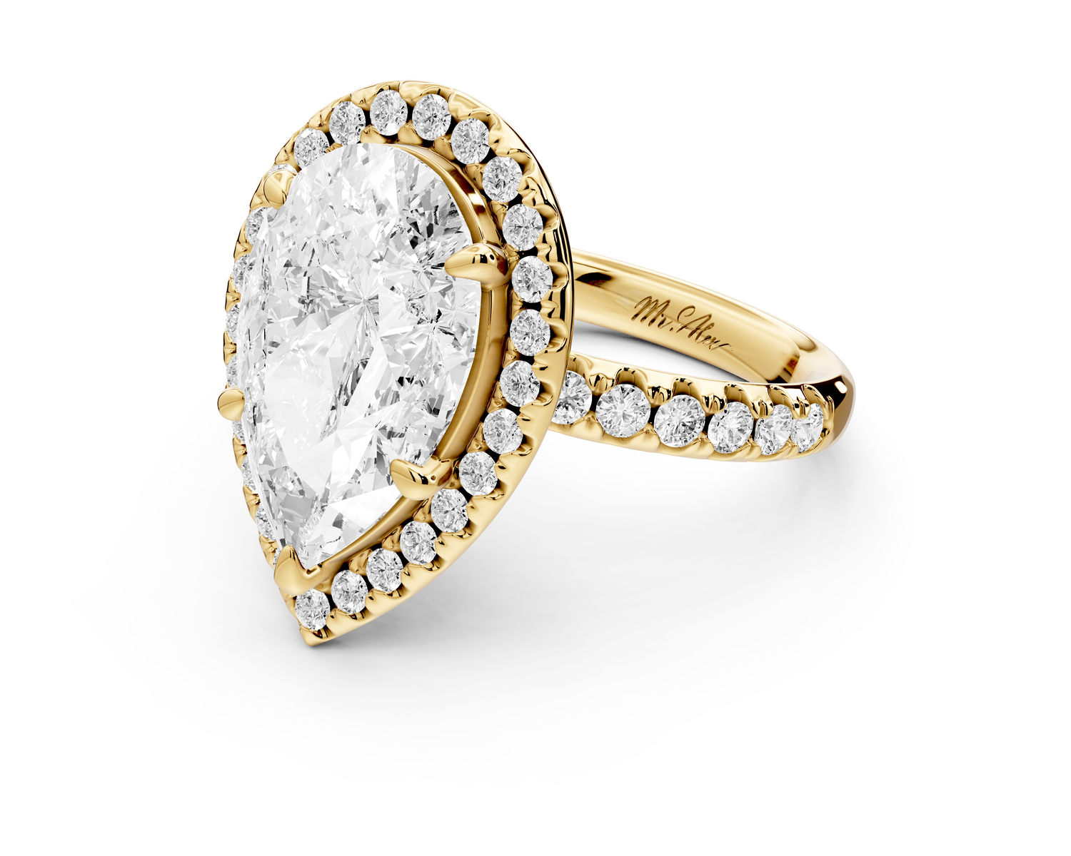 Eveline - 4ct 14k yellow gold pear Halo Half Band Pavé Engagement Ring