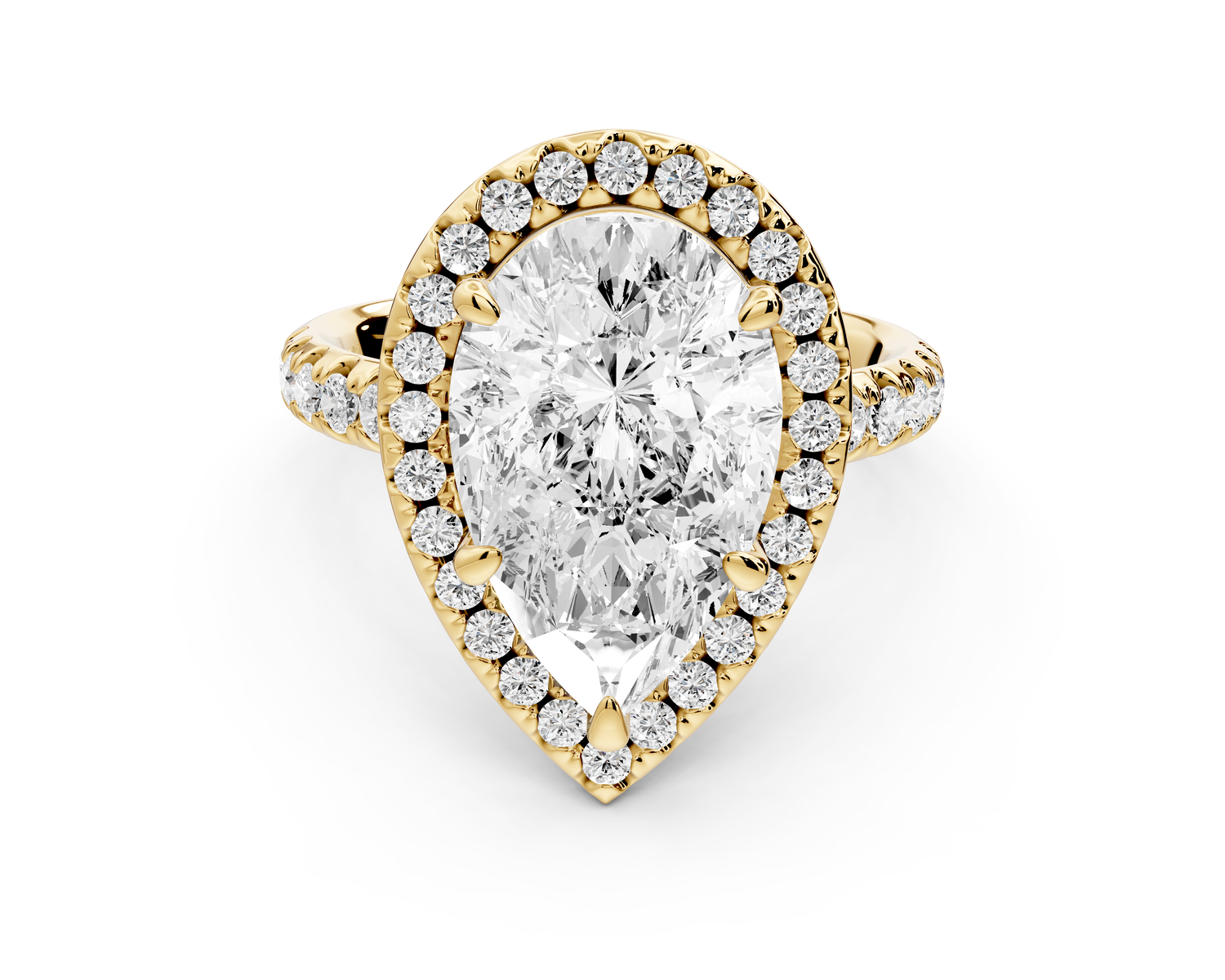 Eveline - 4ct 14k yellow gold pear Halo Half Band Pavé Engagement Ring