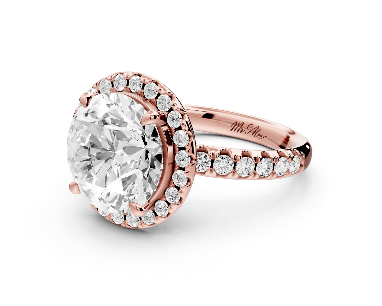 Eveline - 4ct 14k rose gold round Halo Half Band Pavé Engagement Ring