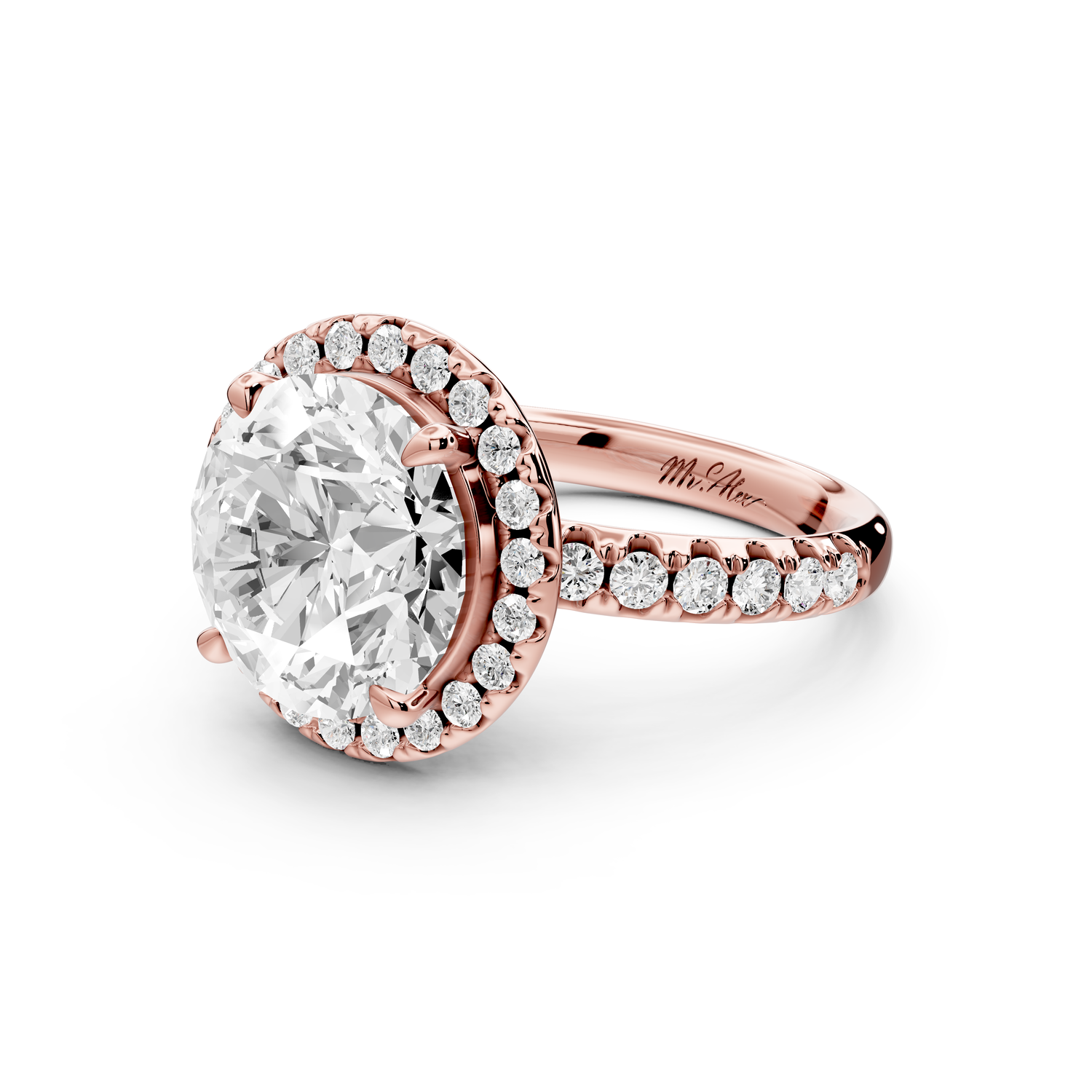 Eveline - 4ct 14k rose gold round Halo Half Band Pavé Engagement Ring