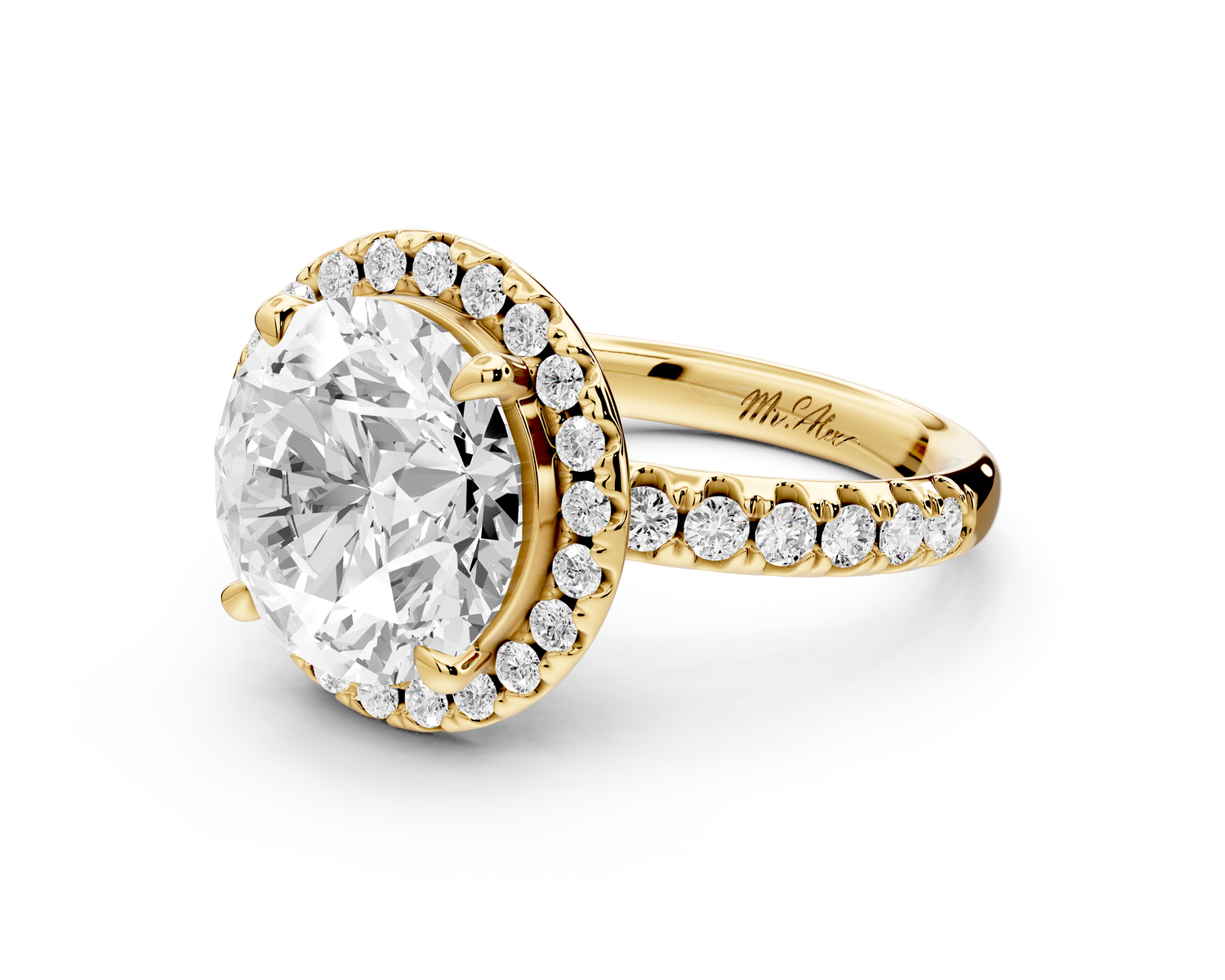 Eveline - 4ct 14k yellow gold round Halo Half Band Pavé Engagement Ring