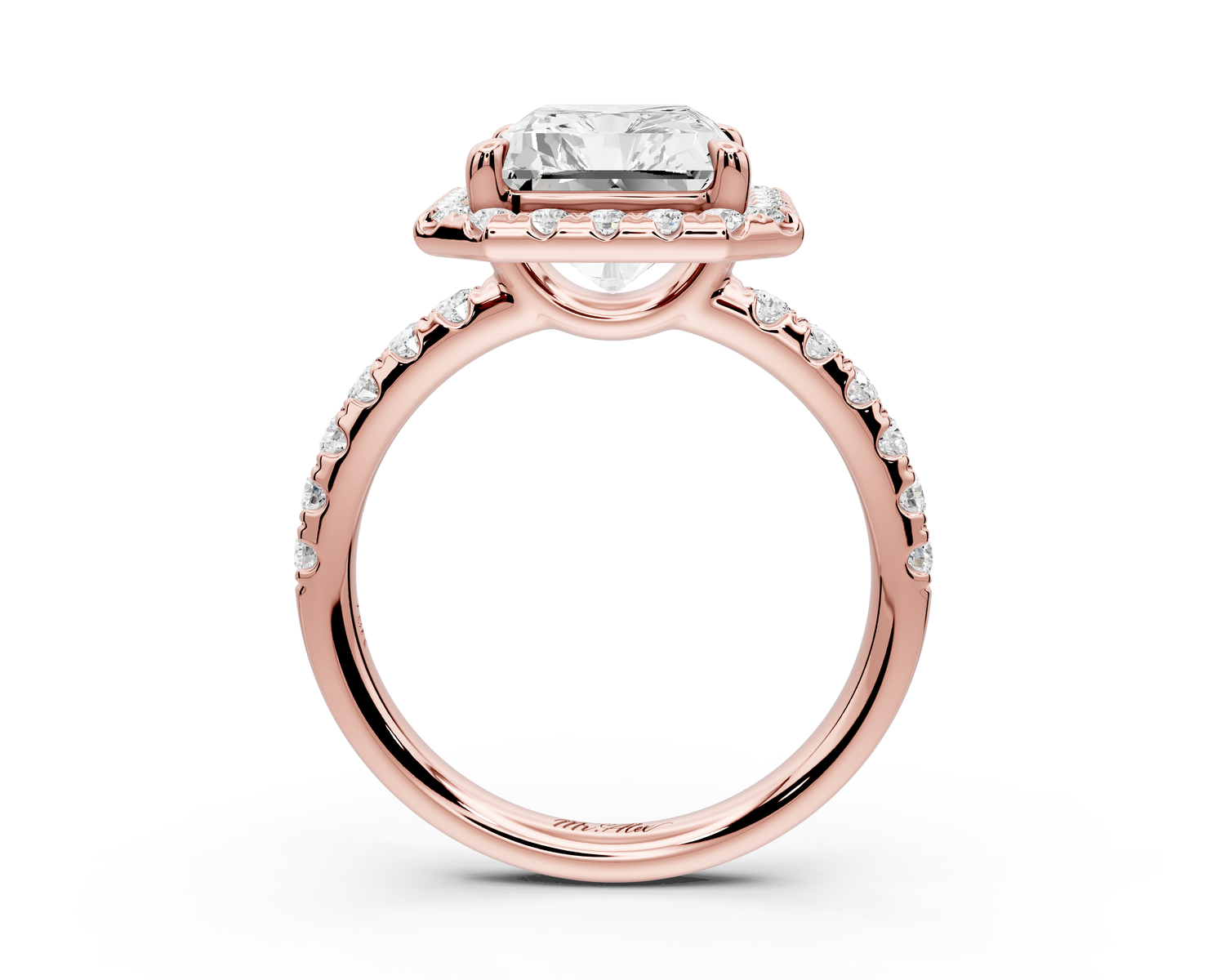 Eveline - 5ct 14k rose gold emerald Halo Half Band Pavé Engagement Ring
