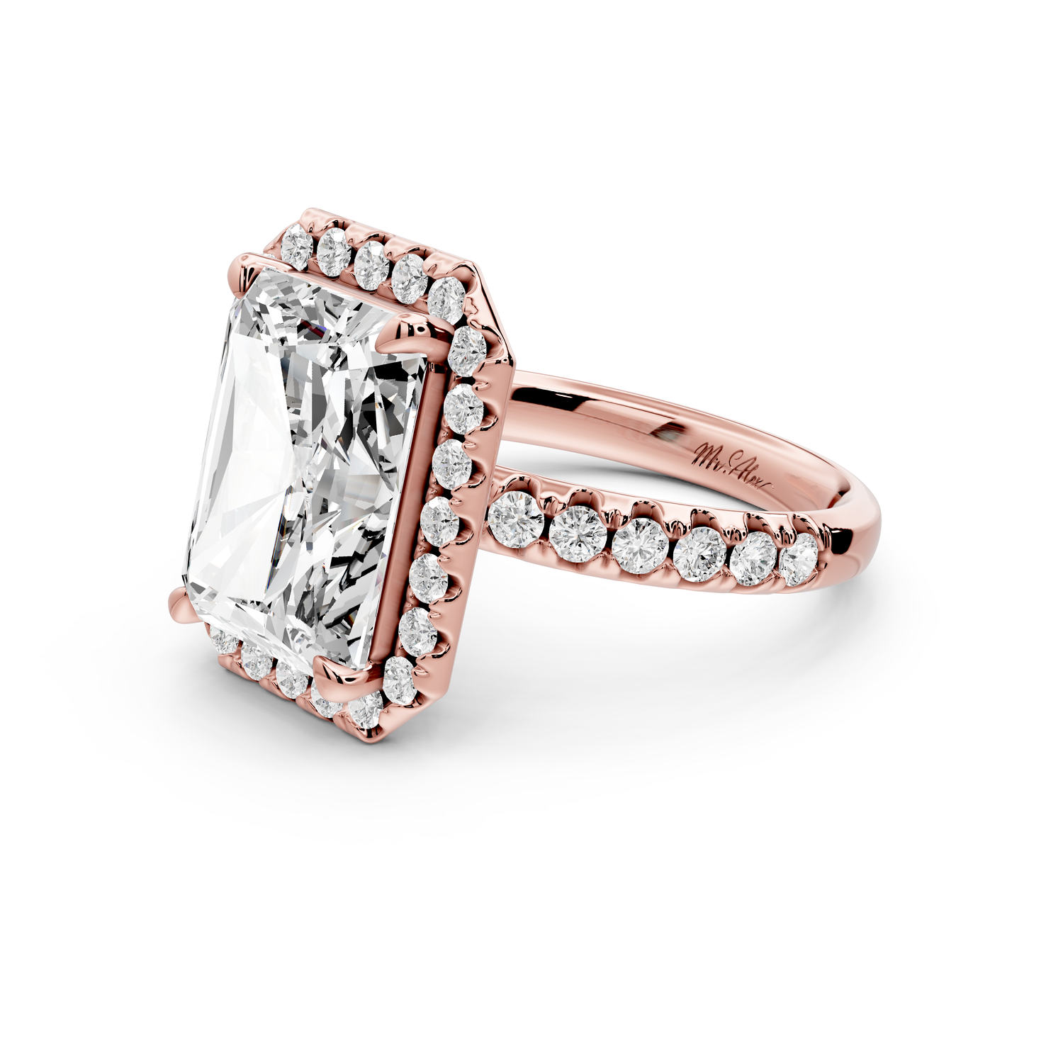Eveline - 5ct 14k rose gold emerald Halo Half Band Pavé Engagement Ring