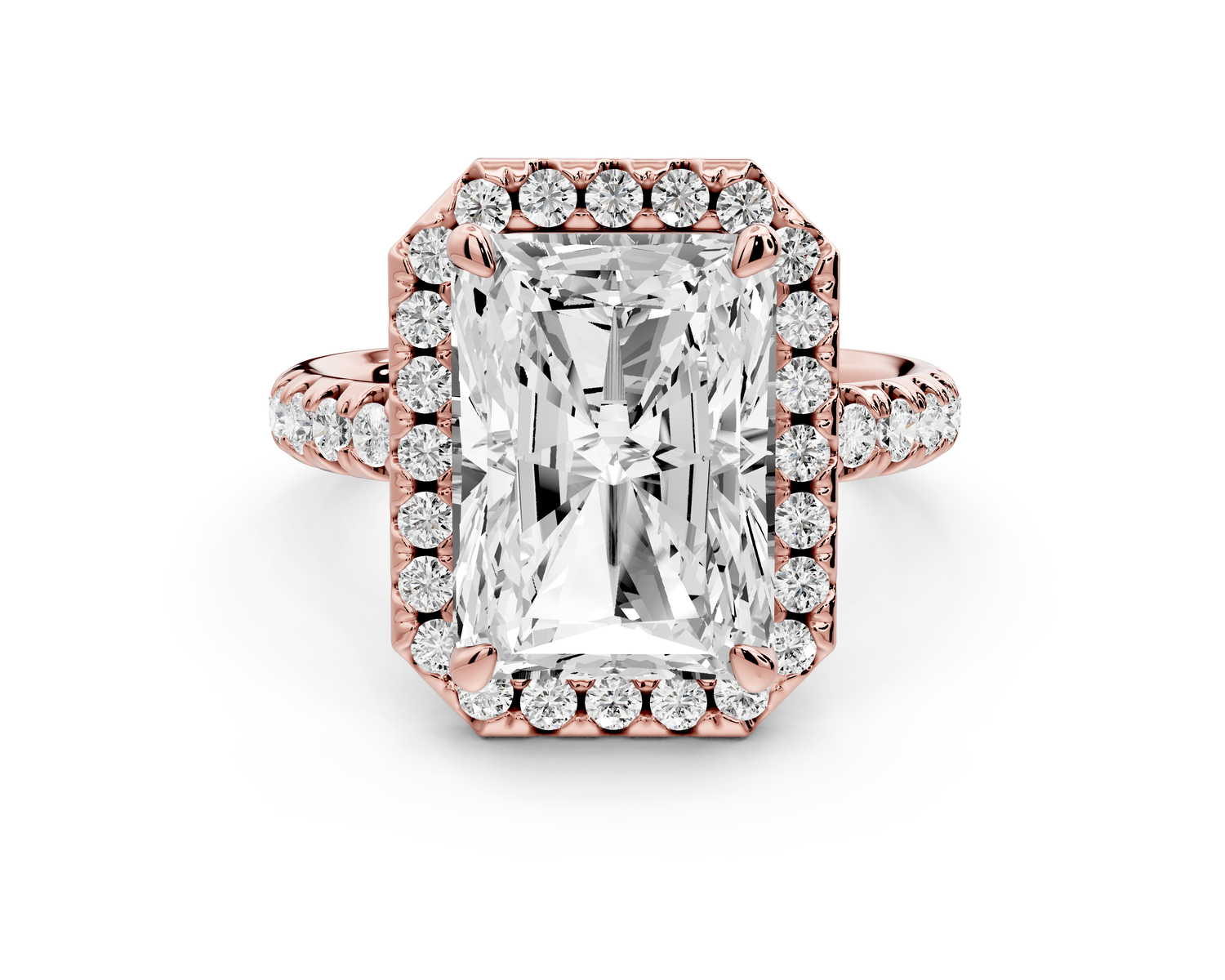 Eveline - 5ct 14k rose gold emerald Halo Half Band Pavé Engagement Ring
