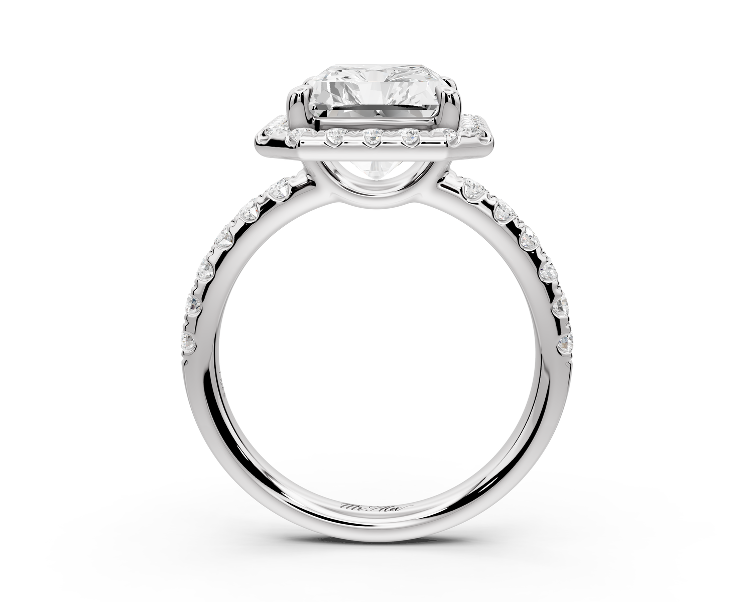 Eveline - 5ct 14k white gold emerald Halo Half Band Pavé Engagement Ring