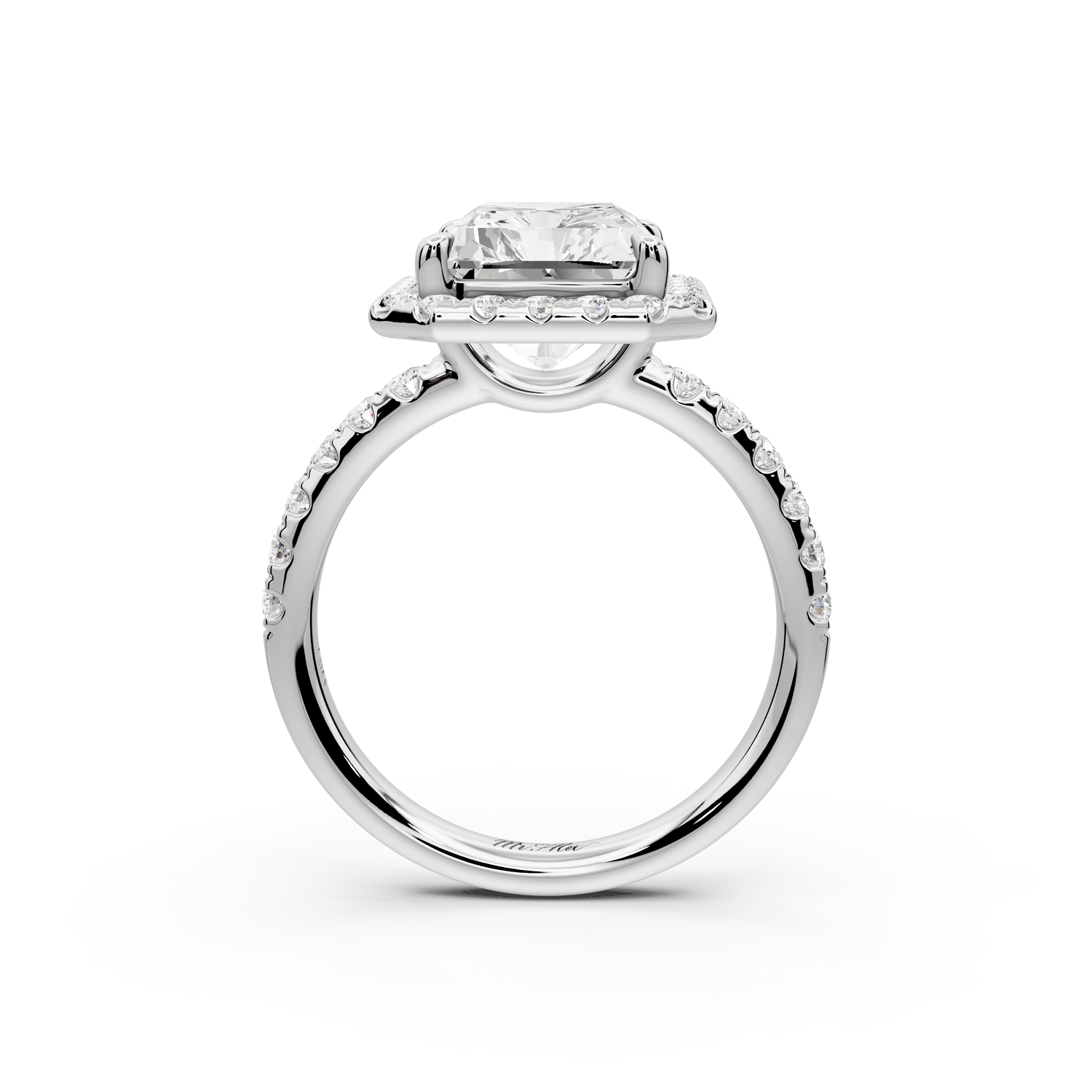 Eveline - 5ct 14k white gold emerald Halo Half Band Pavé Engagement Ring