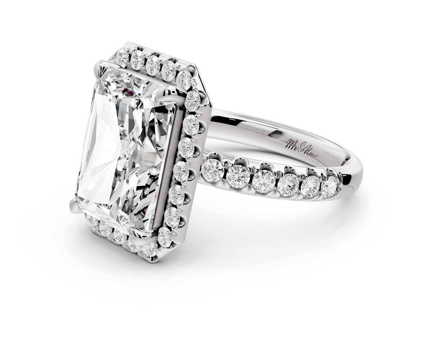 Eveline - 5ct 14k white gold emerald Halo Half Band Pavé Engagement Ring
