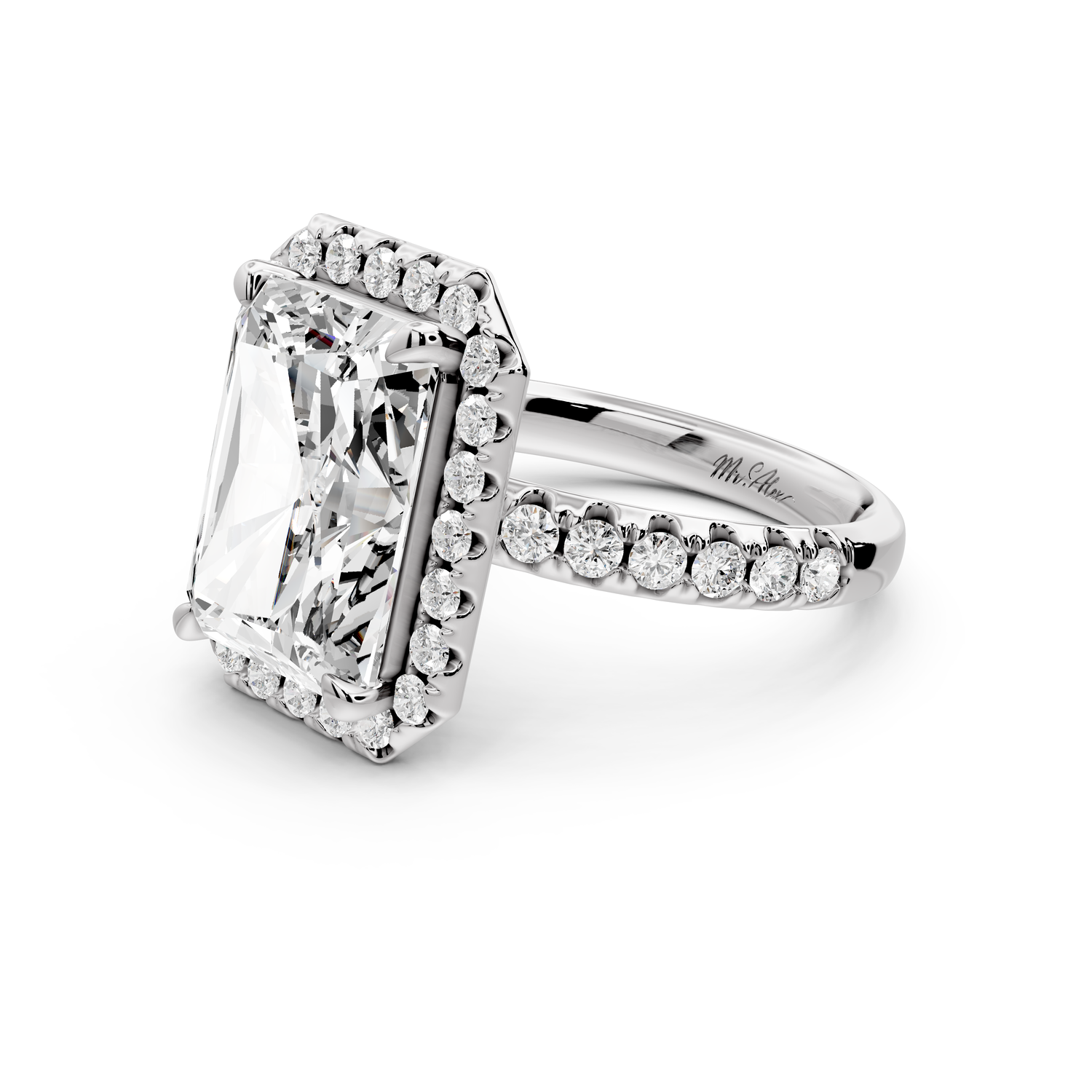 Eveline - 5ct 14k white gold emerald Halo Half Band Pavé Engagement Ring