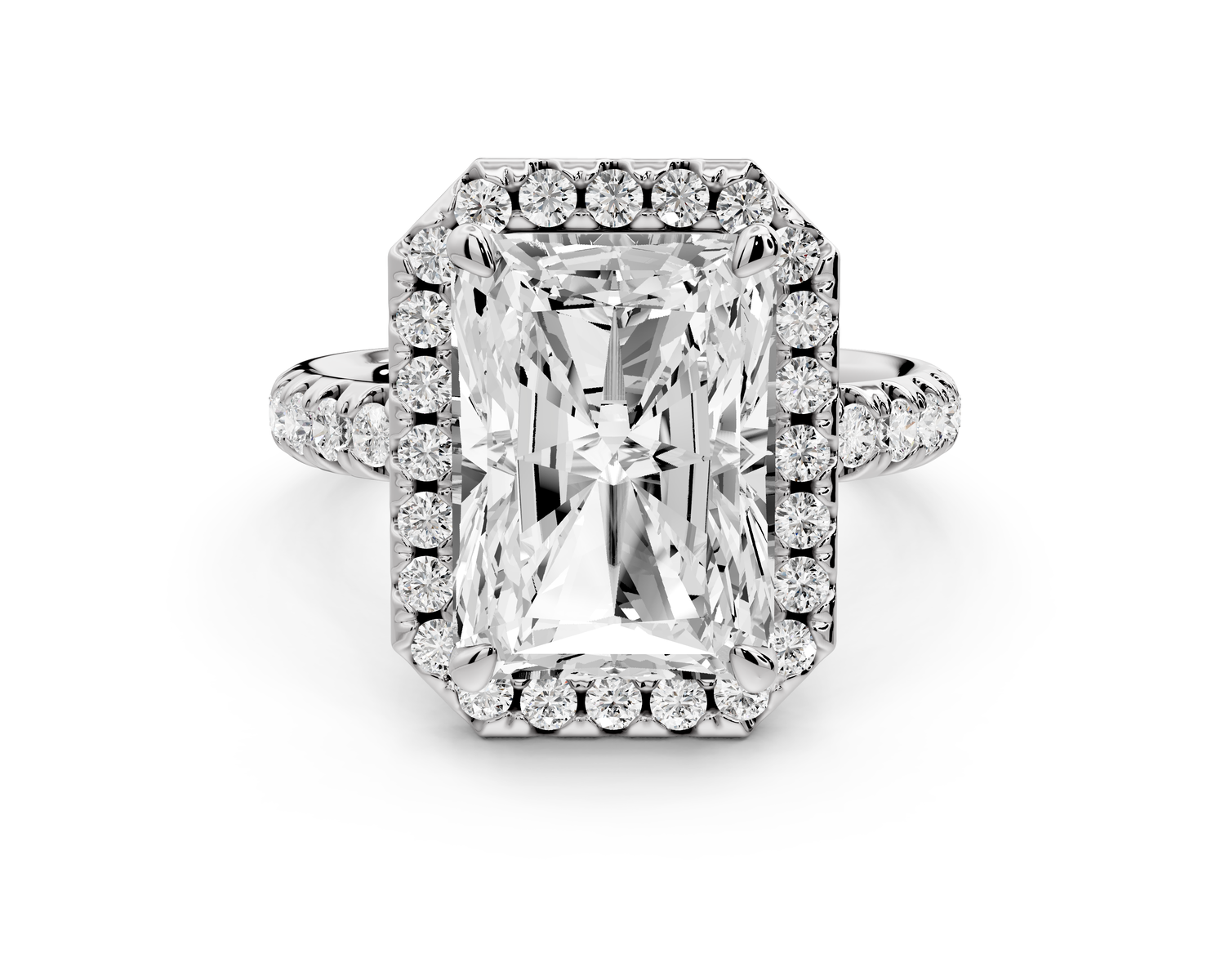 Eveline - 5ct 14k white gold emerald Halo Half Band Pavé Engagement Ring