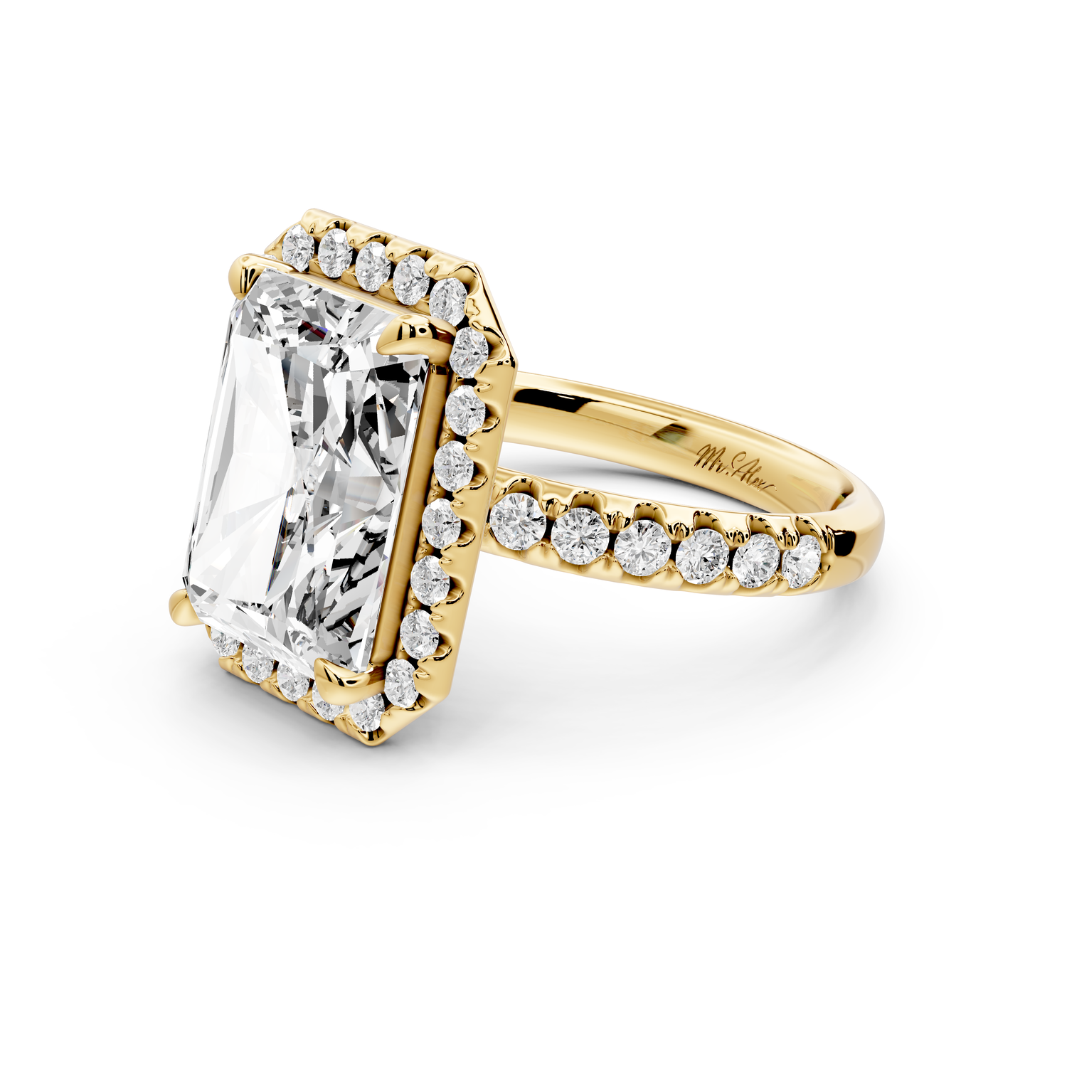 Eveline - 5ct 14k yellow gold emerald Halo Half Band Pavé Engagement Ring