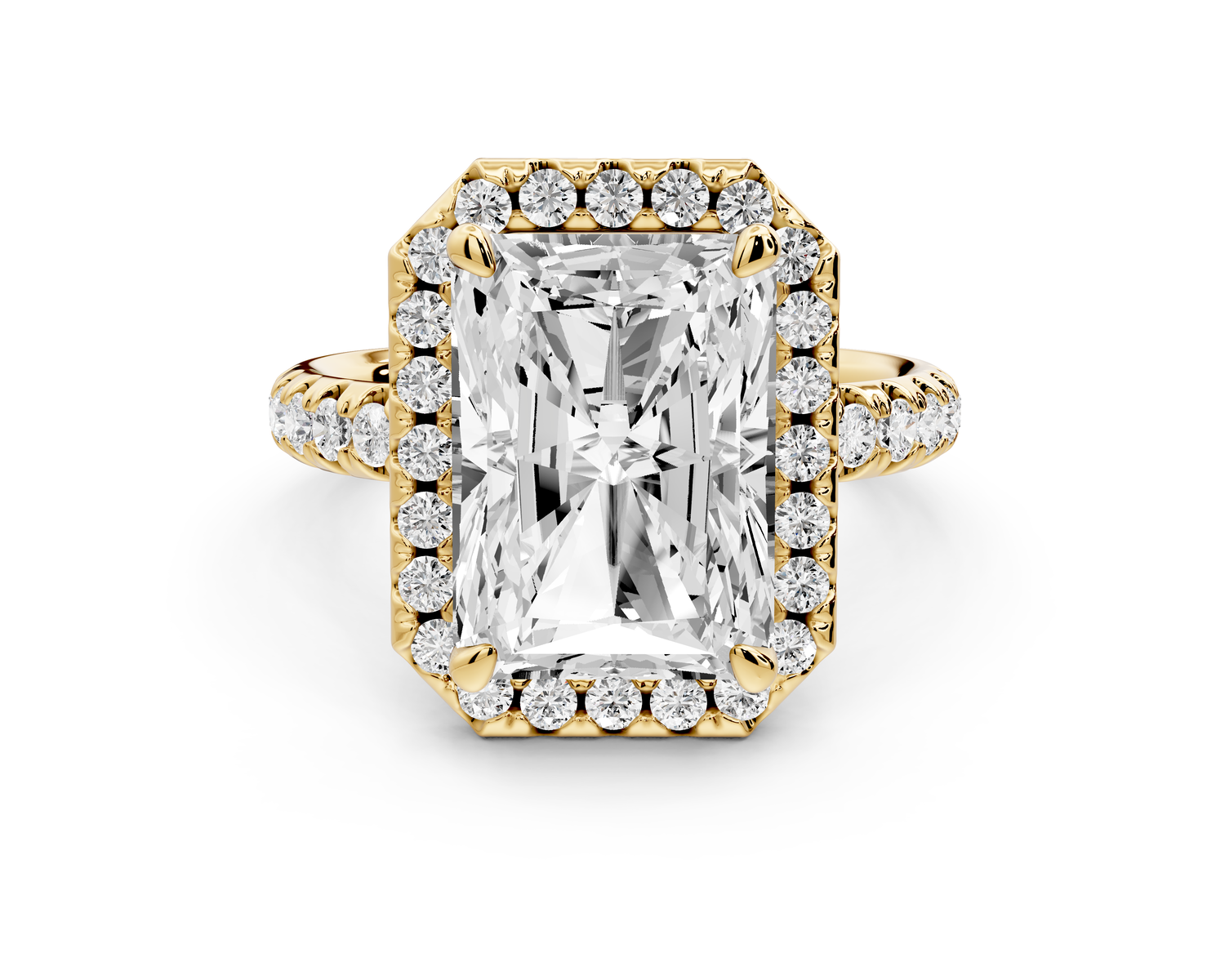Eveline - 5ct 14k yellow gold emerald Halo Half Band Pavé Engagement Ring