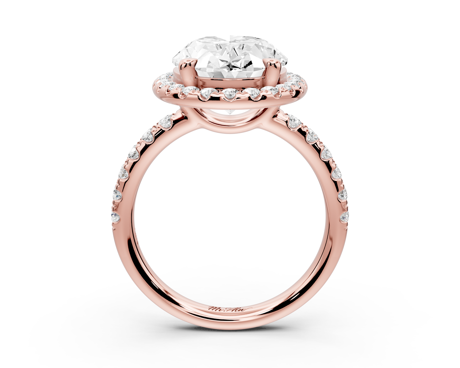 Eveline - 5ct 14k rose gold oval Halo Half Band Pavé Engagement Ring