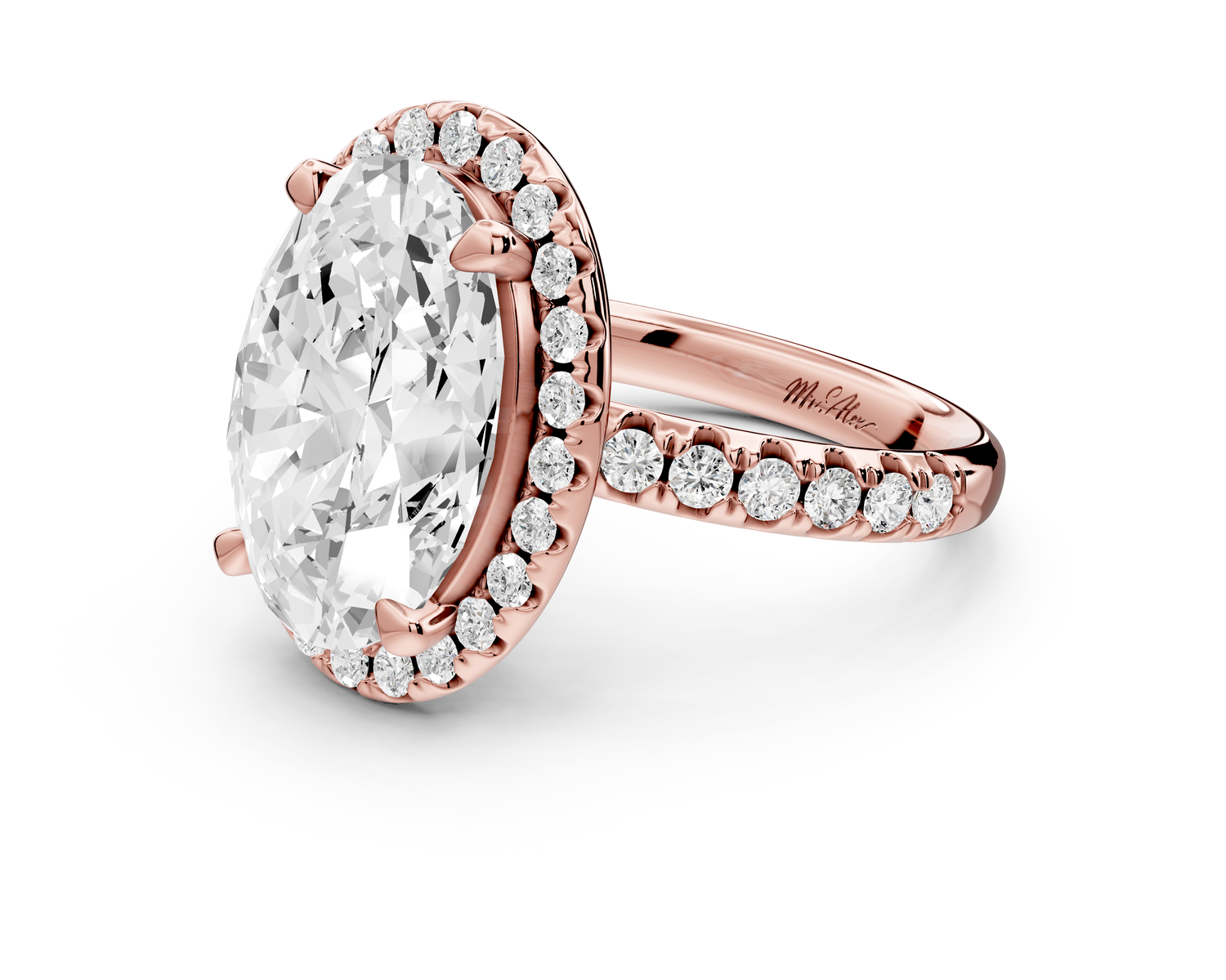 Eveline - 5ct 14k rose gold oval Halo Half Band Pavé Engagement Ring