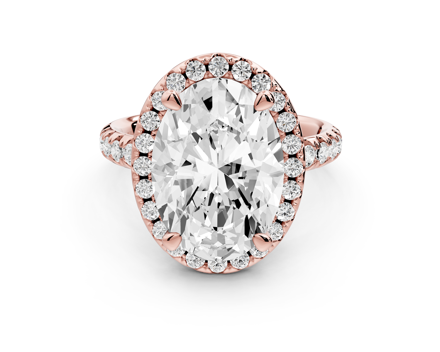 Eveline - 5ct 14k rose gold oval Halo Half Band Pavé Engagement Ring