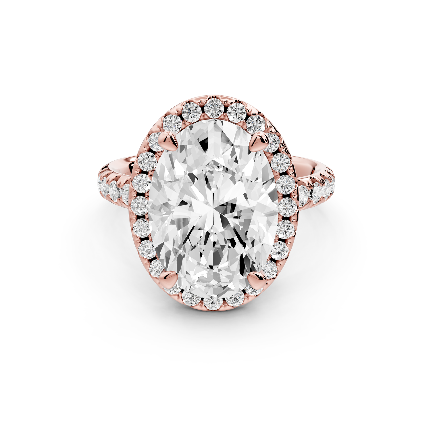 Eveline - 5ct 14k rose gold oval Halo Half Band Pavé Engagement Ring