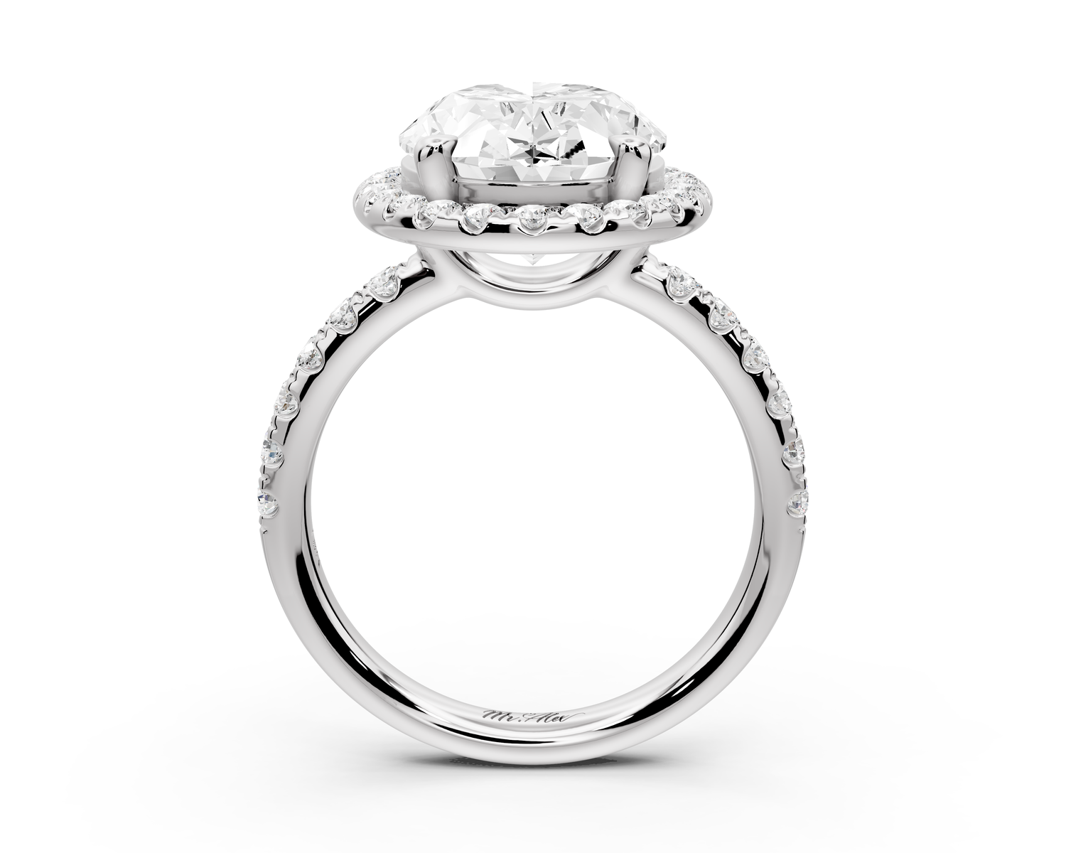 Eveline - 5ct 14k white gold oval Halo Half Band Pavé Engagement Ring
