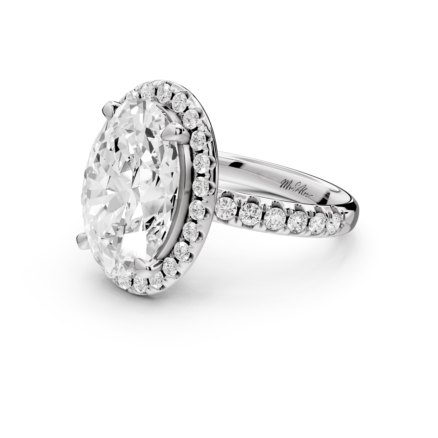 Eveline - 5ct 14k white gold oval Halo Half Band Pavé Engagement Ring