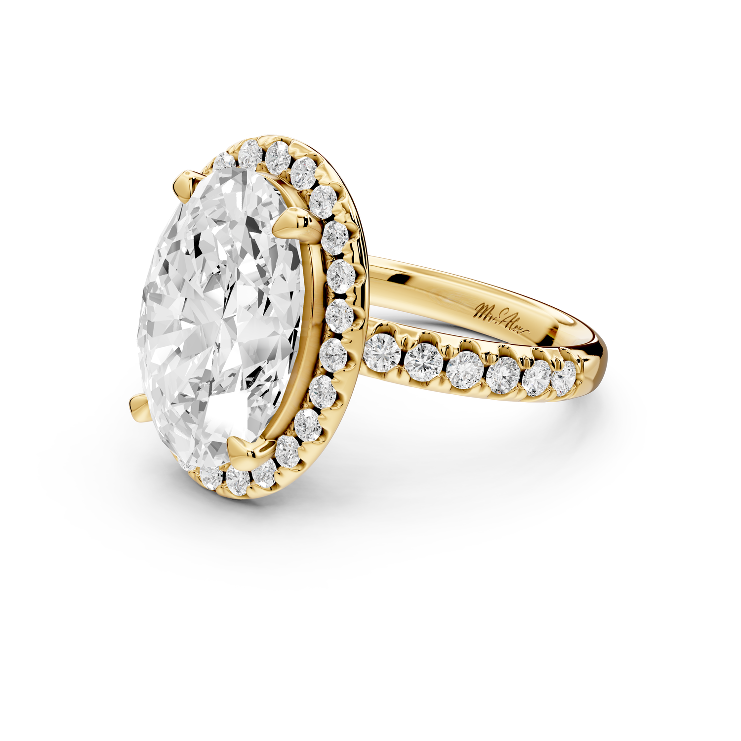 Eveline - 5ct 14k yellow gold oval Halo Half Band Pavé Engagement Ring