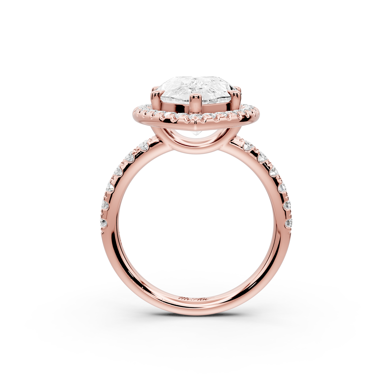 Eveline - 5ct 14k rose gold pear Halo Half Band Pavé Engagement Ring