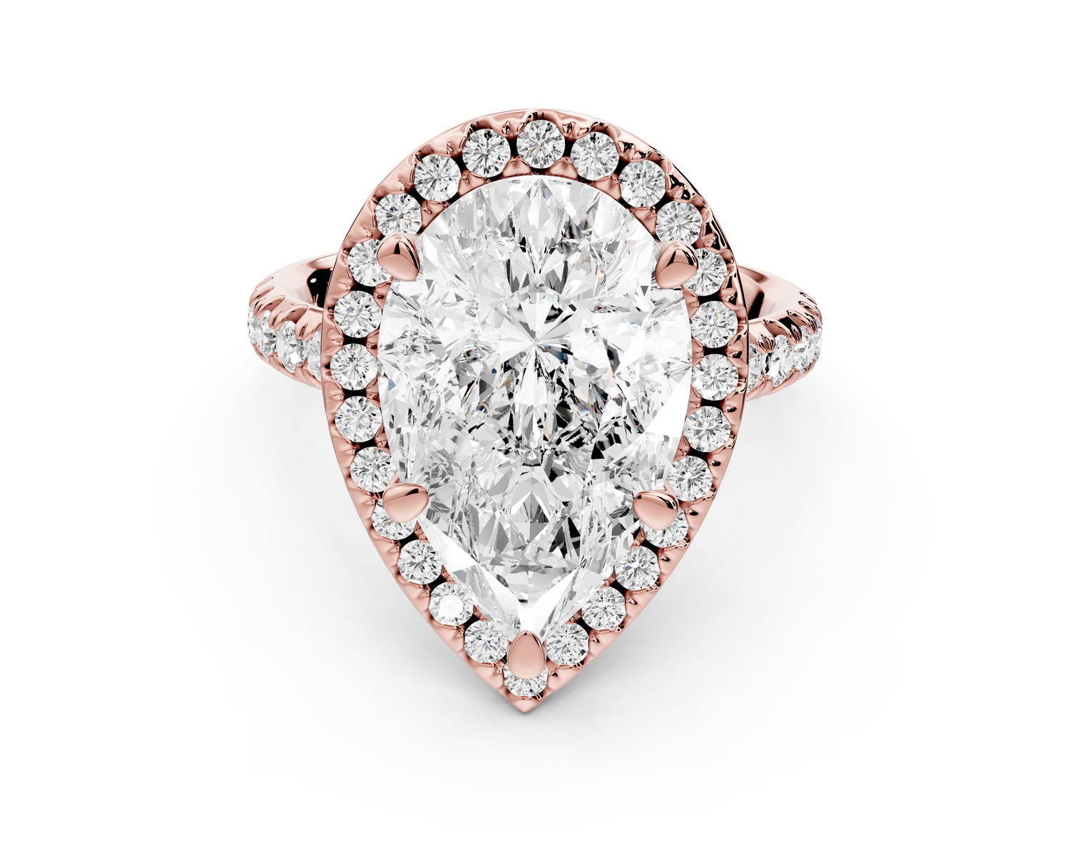 Eveline - 5ct 14k rose gold pear Halo Half Band Pavé Engagement Ring