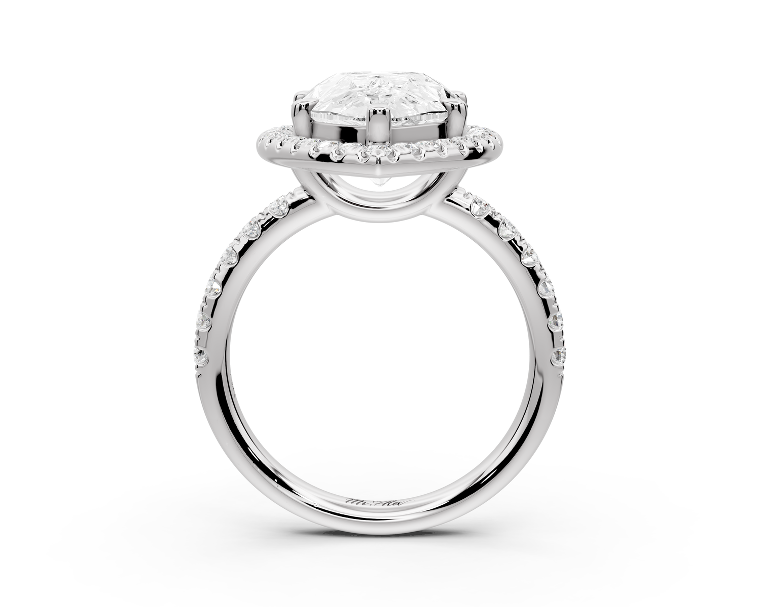Eveline - 5ct 14k white gold pear Halo Half Band Pavé Engagement Ring