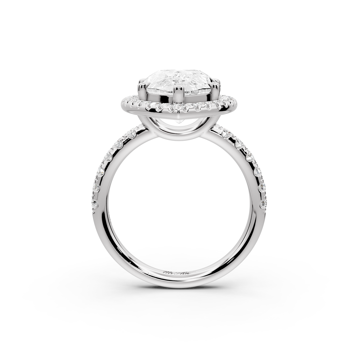 Eveline - 5ct 14k white gold pear Halo Half Band Pavé Engagement Ring