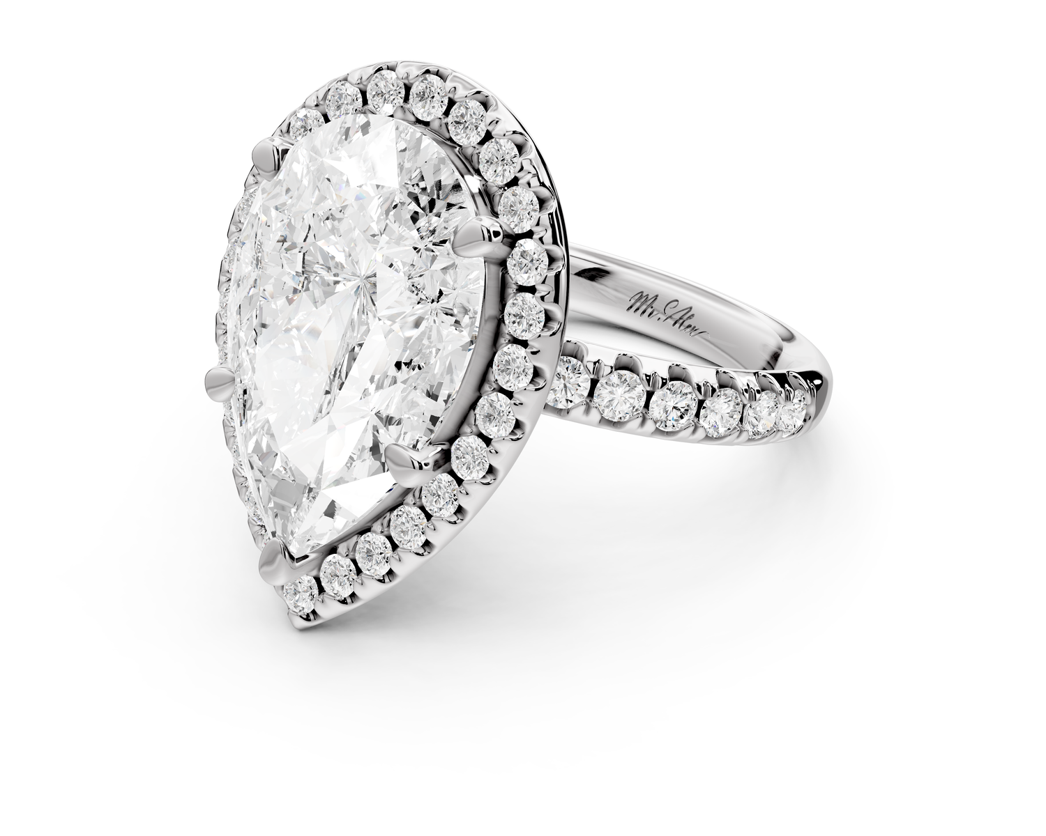 Eveline - 5ct 14k white gold pear Halo Half Band Pavé Engagement Ring