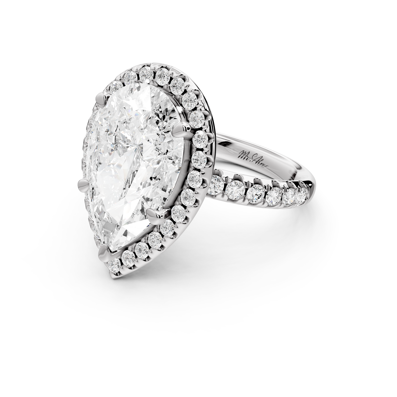 Eveline - 5ct 14k white gold pear Halo Half Band Pavé Engagement Ring