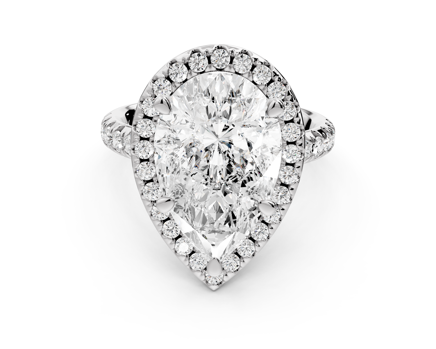 Eveline - 5ct 14k white gold pear Halo Half Band Pavé Engagement Ring