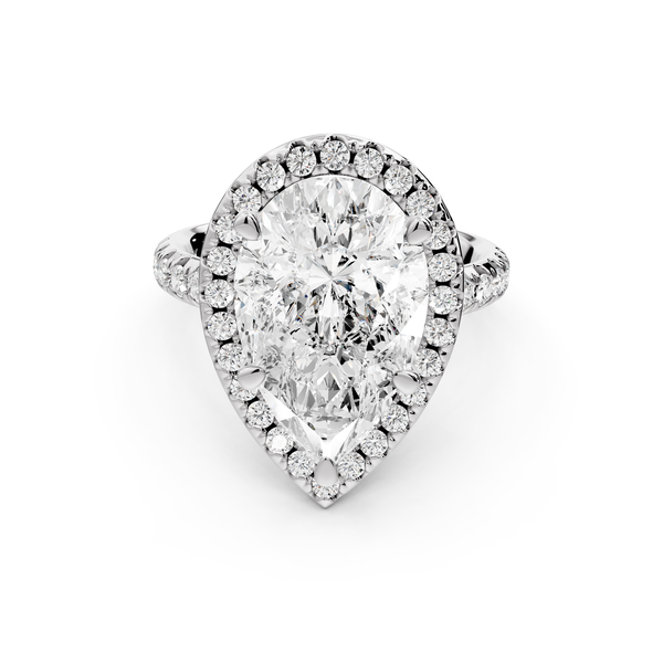 Eveline - 5ct 14k white gold pear Halo Half Band Pavé Engagement Ring