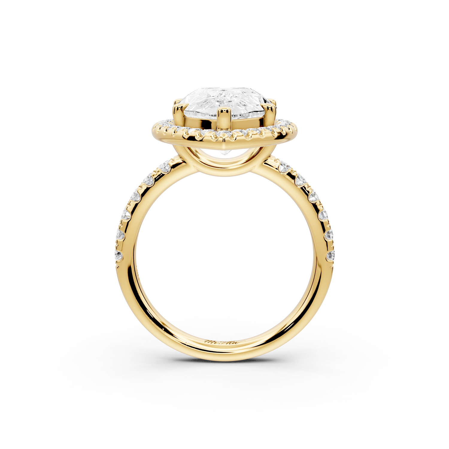 Eveline - 5ct 14k yellow gold pear Halo Half Band Pavé Engagement Ring