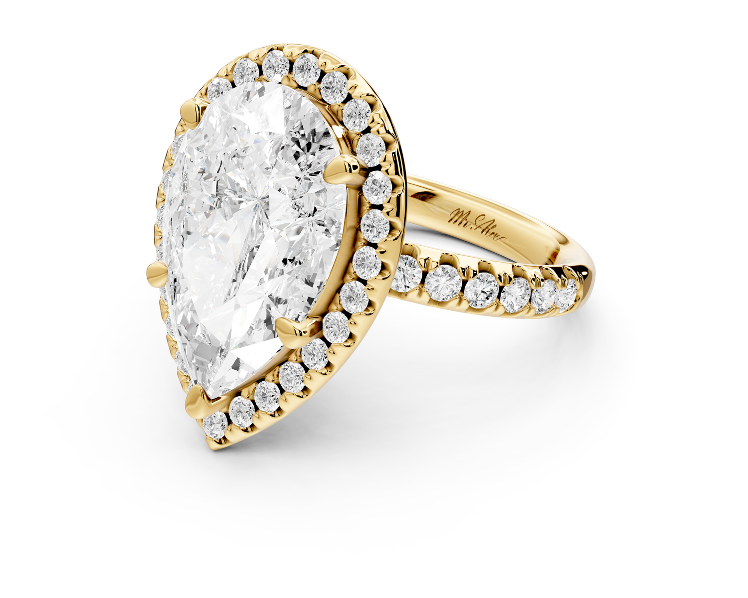 Eveline - 5ct 14k yellow gold pear Halo Half Band Pavé Engagement Ring