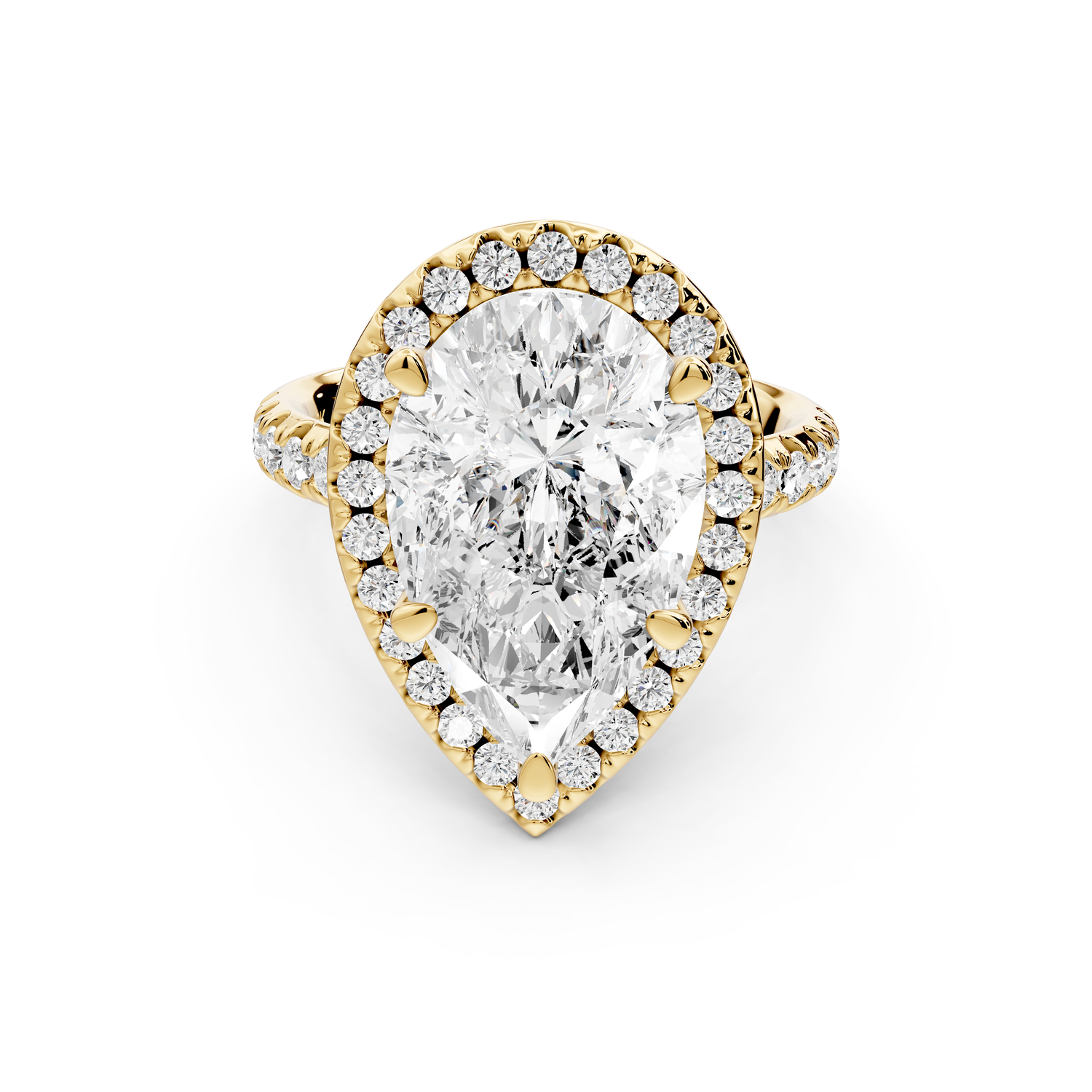Eveline - 5ct 14k yellow gold pear Halo Half Band Pavé Engagement Ring