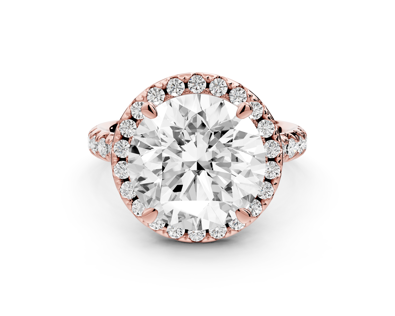 Eveline - 5ct 14k rose gold round Halo Half Band Pavé Engagement Ring